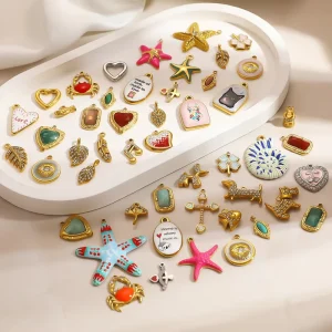 Cross-Border Electroplated Stainless Steel DIY Jewelry Accessories Ocean-Style Beach-Inspired Heart Pendants Charms