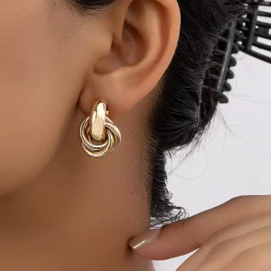 Cross Border European American Gold Hoop Geometric Twisted Multilayer Twist Earrings Niche Design Fashion Versatile Earrings