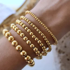 Cross Border Jewelry Stainless Steel Gold Plated Bead Chain Link Bracelet Trendy Commuter Multi Specification Elastic Rope