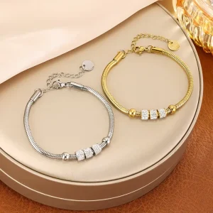 Cross Border Light Luxury Stainless Steel Snake Bone Chain Bracelet Women’s Gold Plated Silver Plated Full Diamond Fashion