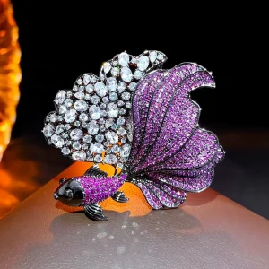 Cross Border New Style Copper Zircon Phoenix Tailed Dragon and Goldfish Brooch Luxury Fashion Pins