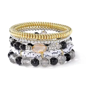 Cross Border New Vintage Geometric Style Beaded Elastic Bracelet Fashion Soft Ceramic Crystal Multi Layer Gift Bracelet Set
