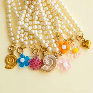 Cross Border Niche Jewelry Trendy Beaded Conch Starfish Shell Pendant Necklace Glass Brass Fashion Beach Style