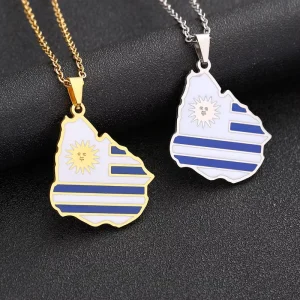Cross-Border Trendy Stainless Steel Uruguay Map Men’s Women’s National Style Geometric Pendant Necklace