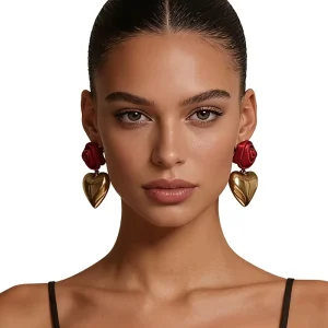 Cross Border Valentine’s Day Three Dimensional Rose Heart Shaped Iron Women’s Drop Earrings