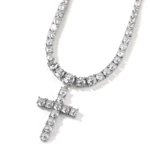 Cross Charm Hip Hop Simple 1 Row Tennis Chain Women Men Elegant Cross Pendant Choker 5a+ Cz Prom Necklace Fashion Jewelry