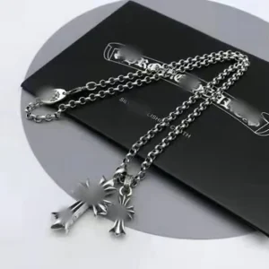 Cross Hip Hop Necklace Personalized Fashionable Men’s and Women’s Niche Punk Retro Double Cross Pendant Couple