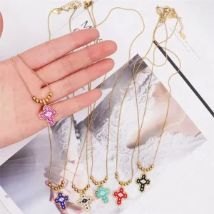 Cross Necklace Factory Handmade Miyuki Seed Bead Woven Pendant For Women Gift