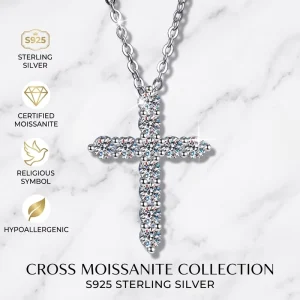 Cross Necklace S925 Sterling Silver Moissanite for Daily Wear Luxury Iced Out Ganku