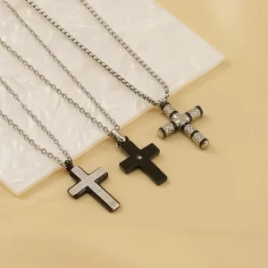 Cross Pendant Stainless Steel Industrial Cylindrical Knurled Cross Necklace Modern Streetwear Jewelry Gift for Him