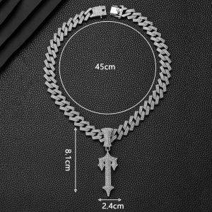 Cross Sword Pendant Alloy Gold Plated Full Rhinestone Chunky Cuban Chain Letter T Hop Men’s Women’s Gift Necklace