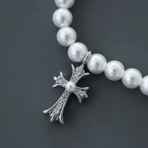 Cross White Faux Pearl Pendant Necklace Clavicle Chain Women Elegant Retro Minimal Fashion Jewelry Daily Office Matching