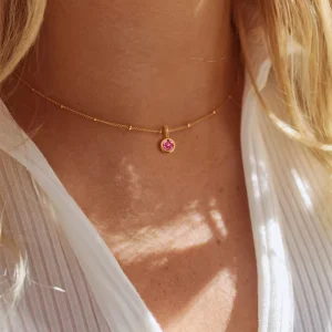 Cross border 14K Gold plated Tungsten Bead Chain Birthstone Necklace Women Non fading Niche Single diamond Pendant