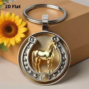 Cross border Best selling Golden Horse Horseshoe Pattern Zinc Alloy Keychain Glass Pendant Charm Accessory Fashionable