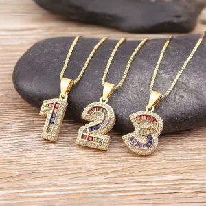 Cross border Best selling Hip hop Digital Pendant Chain 14KGoid Copper Zirconia Chains Accessory Fashionable Unique Necklace