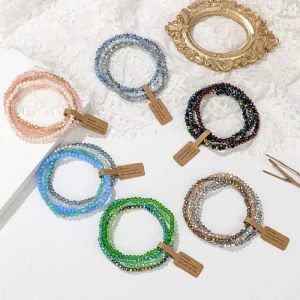 Cross border Color plated Glass 4 Pcs Bracelet Set Vintage Perfect Gift Idea For Best Friends Matching Labels
