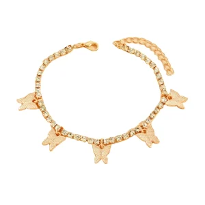 Cross-border Creative Rhinestone Small Butterfly Anklet Simple Temperament Foot Fashion Beach Jewelry