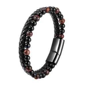 Cross border Europe and the United States Black Volcanic Stone Handmade Beaded Bracelet Leather Bracelet Natural Stone L