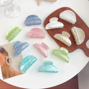 Cross border European American Acrylic Geometry Lines Women Handmade Clip Simple Ins Headdress Marble Shark Hair Accessory