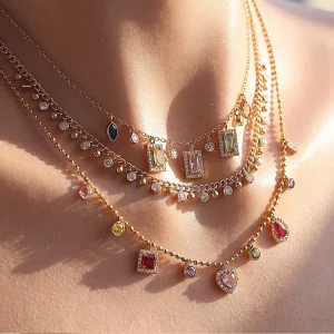 Cross border European American Colorful Zircon Round bead Electroplated 18K Stainless Steel Necklace Women Niche Clavicle length