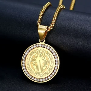 Cross border European American Fashion Classic Stainless Steel 18K Gold plated Zircon Pendant Necklace Niche Retro Bamboo Chain