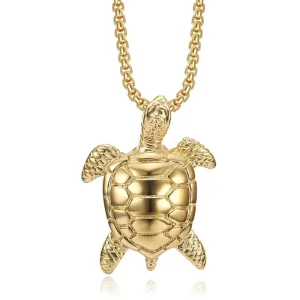 Cross border European American Hip Hop Turtle Animal Stainless Steel Vacuum Plated Sea Turtle Pendant Necklace with Bamboo Chain