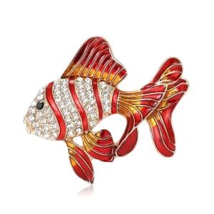 Cross border European American Light luxury Enamel Japanese style Goldfish Diamond studded Alloy Brooch Pendant Tropical Fish