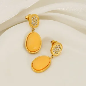 Cross-border European American Retro Minimalist Geometric Diamond-studded Stud Earrings Titanium Steel Plated 18K Gold