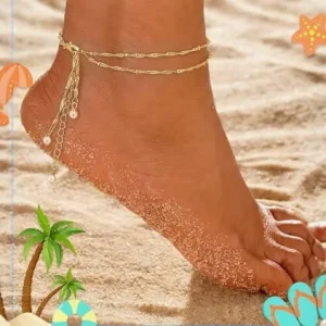 Cross-border European American Style Brass 14K Gold Copper Plated Double-layer Pearl Anklet Chain Foot Women’s Wedding Travel