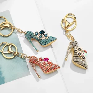 Cross-border Exclusive Europe America Alloy High-Heeled Shoe Diamond-Studded Flower Bag Charms Creative Metal Keychains Gift