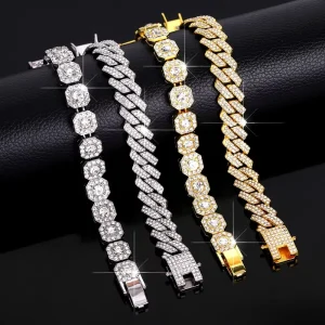 Cross-border Fashion Hip-hop Ice Crystal Chain Bracelet Personalized Diamond-shaped Cuban Bracelet Full-natural Stone Jewelry