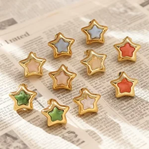 Cross-border Fashionable Waterproof Non-fading Stainless Steel Golden Oil-dripped Five-pointed Stud Earrings