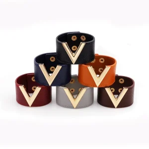 Cross-border Foreign Trade Explosions Okp Lgz111910 European American Wide Leather V-shaped Women’s Fashion Bracelet High-end