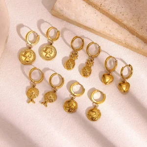 Cross border Geometric Stainless Steel 18K Gold plated Peach Heart Fruit Design Summer Ocean style Unisex Drop Earrings