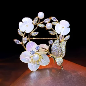 Cross-border Heavy Zircon Pearl Shell Butterfly Brooch Luxury Fashion Corsage