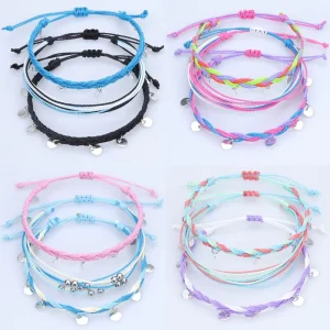 Cross border Hot selling Bohemian Style Unisex Wax Thread Braided Bracelet Beach Surfing Anklet Waterproof Sequin Rope Gift