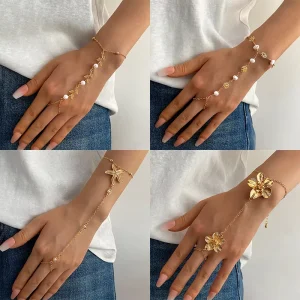 Cross border Ins Style Golden Starfish Tungsten Pearl Finger Bracelet Fashion Personality Chain For Women Jewelry