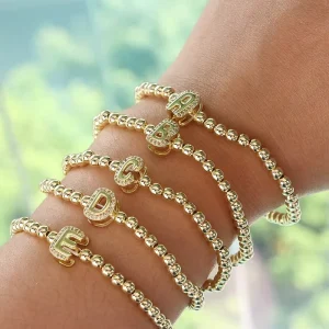 Cross border Iron 18K Gold plated Micro paved Zircon Bubble Beads 26 English Alphabet Charms Bracelet