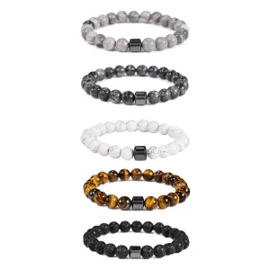 Cross border Iron Ball Shaped Black Chalcedony Single Bead Tiger Eye White Turquoise Hand Jewelry European Bracelet
