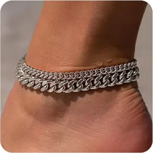 Cross border Minimalist Fashion Style Light Luxury Double layer Thick Cuban Chain Brass Copper Plated 14K Anklet for Party