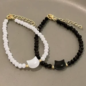 Cross border New Black White Animal Beaded Bracelet Japanese Niche Crystal Rhinestone Women’s Best Friend Jewelry Gift