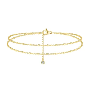 Cross-border New Flower Pendant Pearl Four-leaf Clover Anklet Fashionable Trendy Elegant All-match Brass 14K Gold Plated