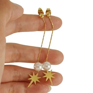 Cross border New Pearl Long Tassel Star Iron Electroplated Vintage Light Luxury Fashion High end Women’s European Earrings