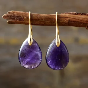 Cross border New Simple High Quality Crystal Rhinestone Amethyst Pendant Earrings Women’s Ethnic Fashion Jewelry