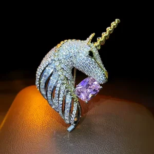 Cross-border New Style Zircon Horse Head Unicorn Brooch Luxurious Fashion Pins