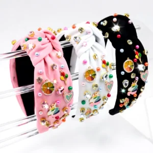 Cross border New Unicorn Heart Handmade Wide brimmed Nail Pearl Diamond Sticky Balloon Love Rainbow Fabric Hair Accessories for