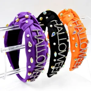 Cross-border New Women Halloween Hair Band Fabric Set Pearl Glue Letter Accessories Knot Fashion Handmade