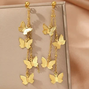 Cross border New style Stainless Steel Delicate Elegant butterfly Tassel Drop Earrings French Minimalist Chic Fashion Women’s