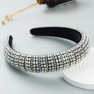 Cross border Supply Colored Diamond Rhinestone Sponge Hairband Women’s Wide Version European American Baroque Party Catwalk High