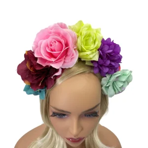 Cross border Women’s European American Style Artificial Flower Headband Halloween Double sided Rose Headdress Travel Photo